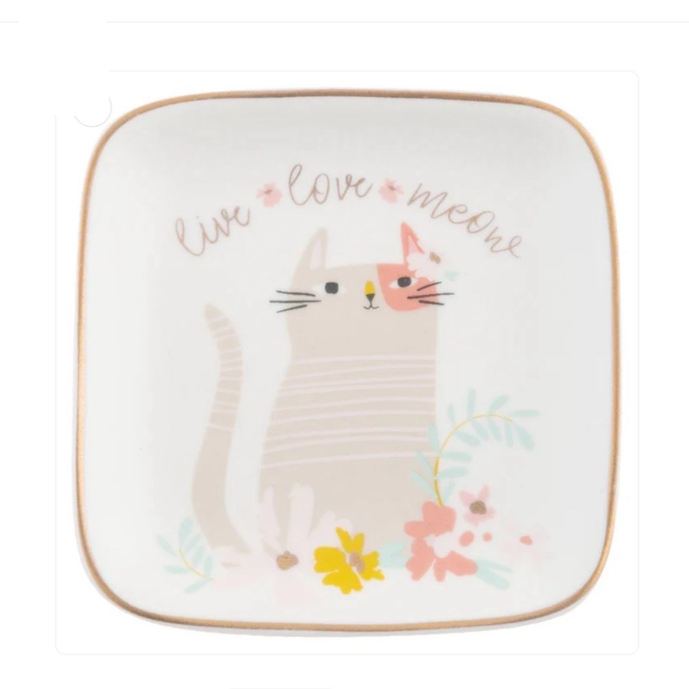 Live, Love, Meow Cat Square Trinket Tray  - New